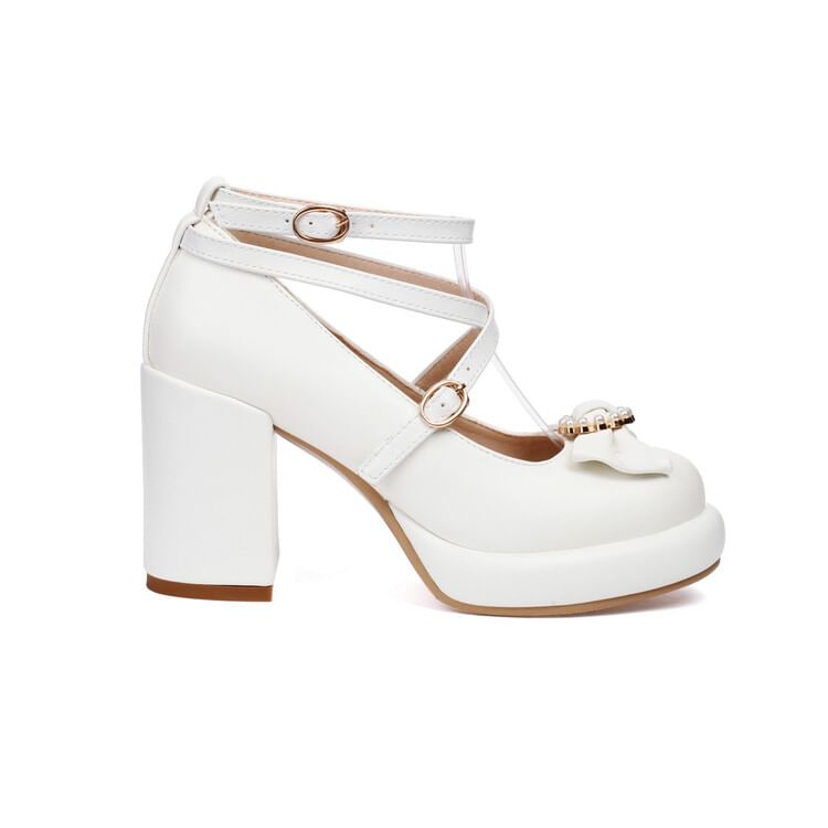 Bow Pumps Chunky Heel Jane Mary