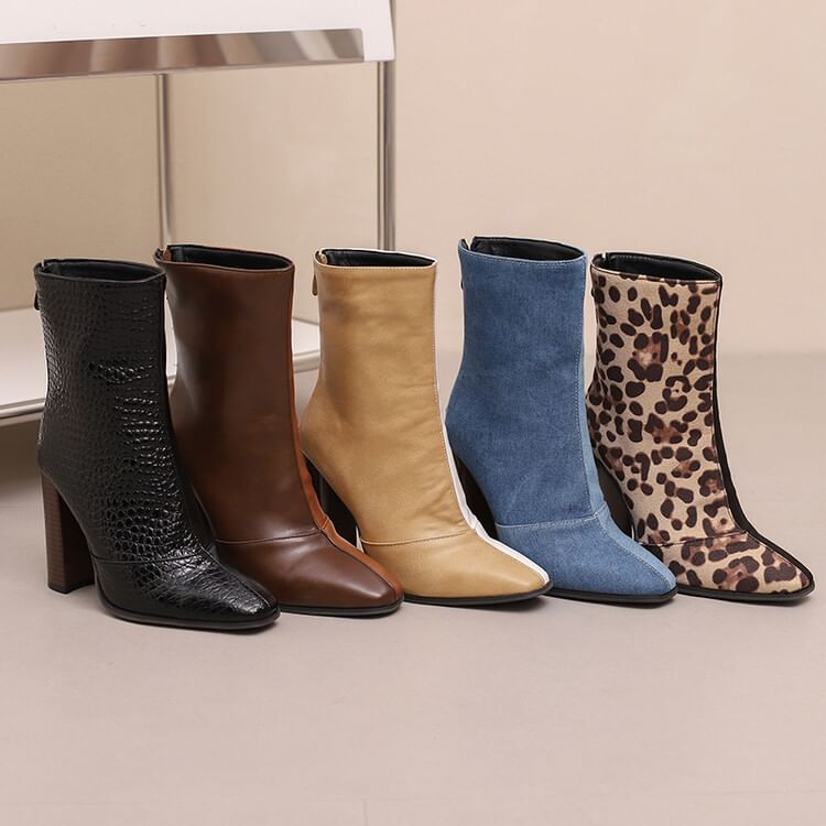 Chunky Boots Short Heel Pointed Toe