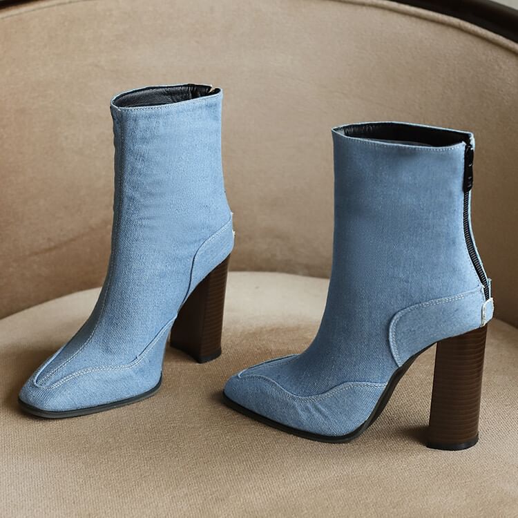 Pointed Heel Boots Toe Short Chunky