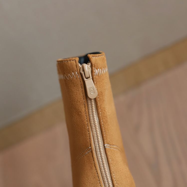 Short Denim Chunky Heel Toe Boots Pointed