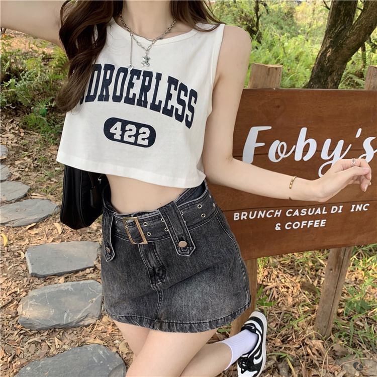 Top Crop Numbering Tank Print Lettering Neck Crew