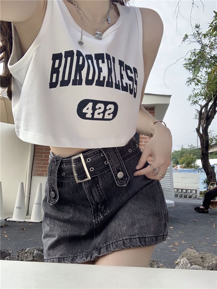 Top Crop Numbering Tank Print Lettering Neck Crew