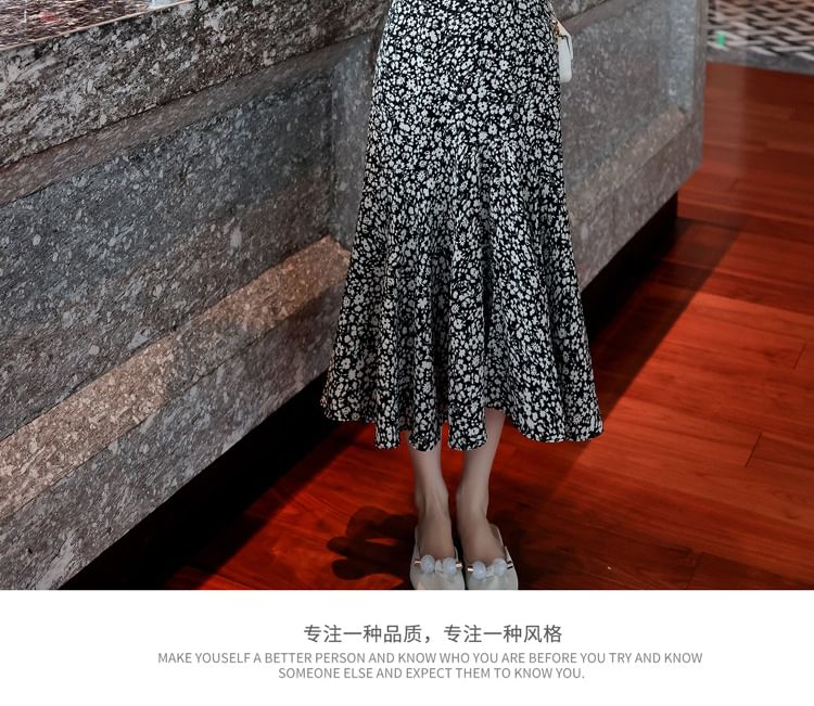 Floral Skirt Waist A-Line Elastic Midi Print