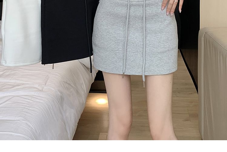 Mini Pencil Waist Skirt Drawstring Plain