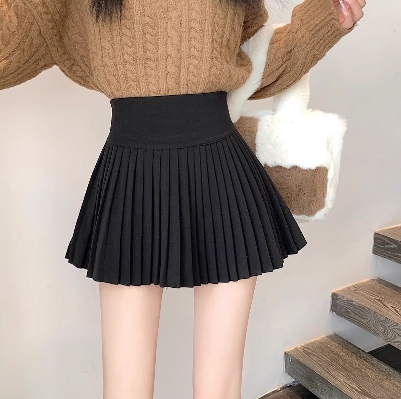 Pleated Mini A-Line Skirt Accordion High Waist Plain