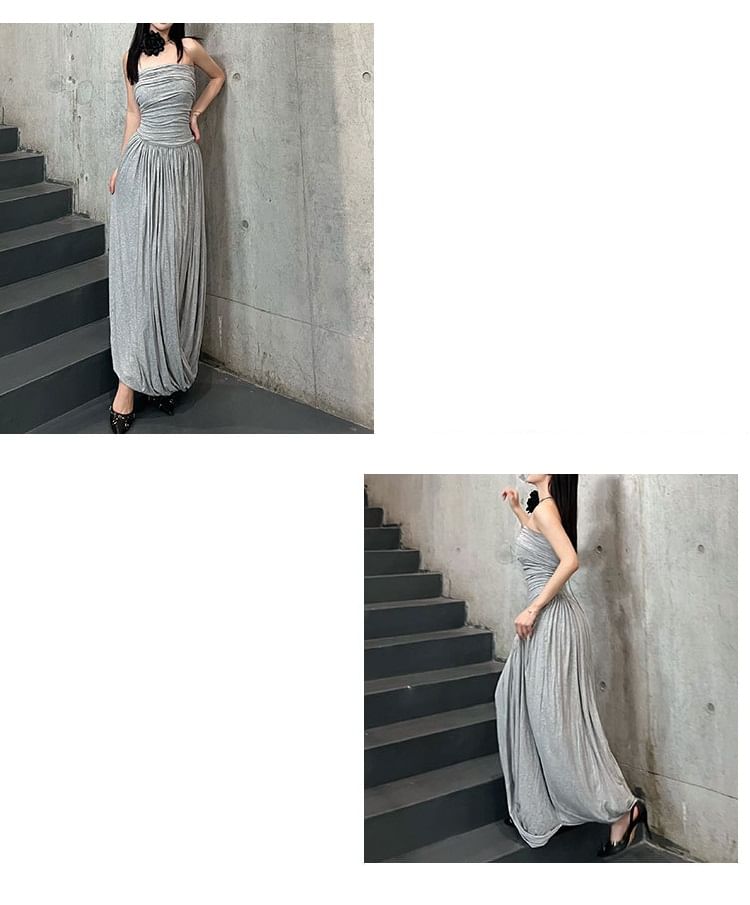 Maxi A-Line Tube Ruched Dress
