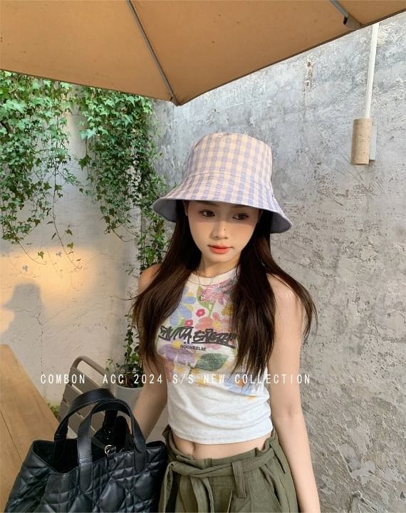Hat Plaid Reversible Bucket