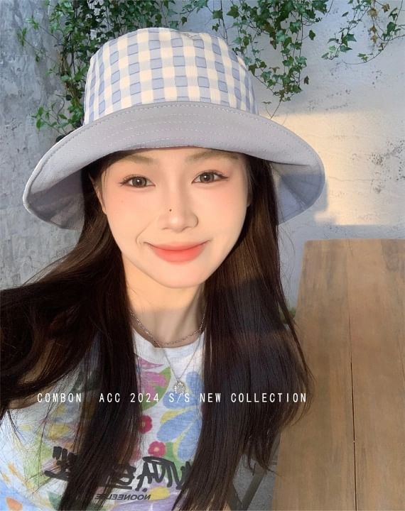 Hat Plaid Reversible Bucket