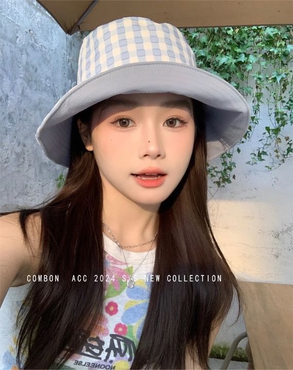 Hat Plaid Reversible Bucket