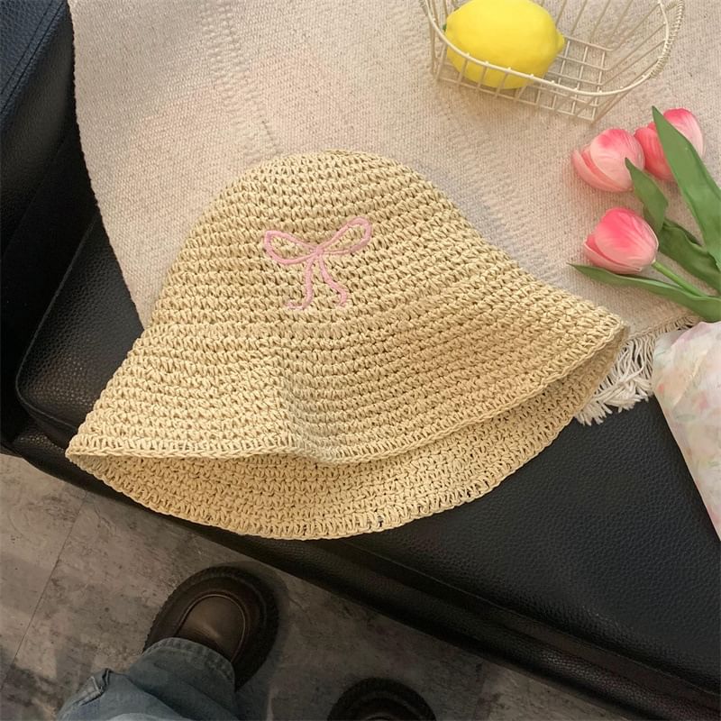 Bow Hat Knit Embroidered Bucket