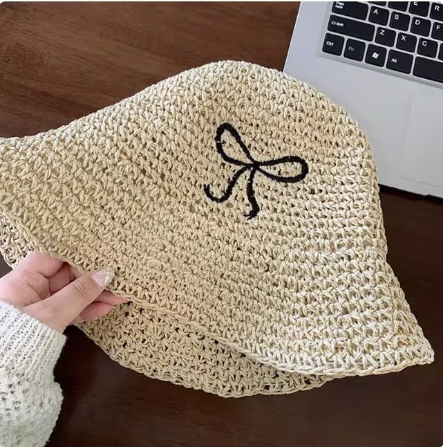 Bow Hat Knit Embroidered Bucket