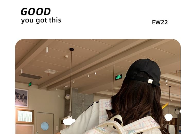 Multi-Pocket Print Charm Backpack / Cartoon Bag Set