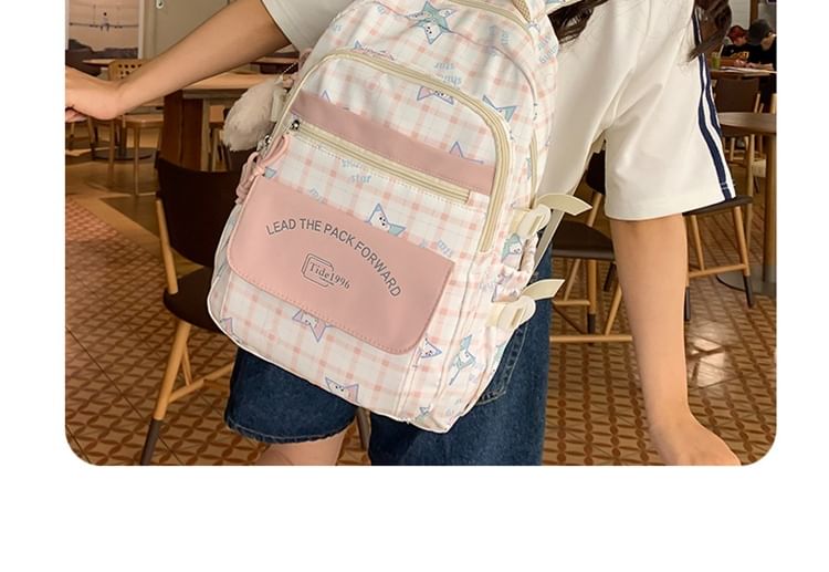 Multi-Pocket Print Charm Backpack / Cartoon Bag Set