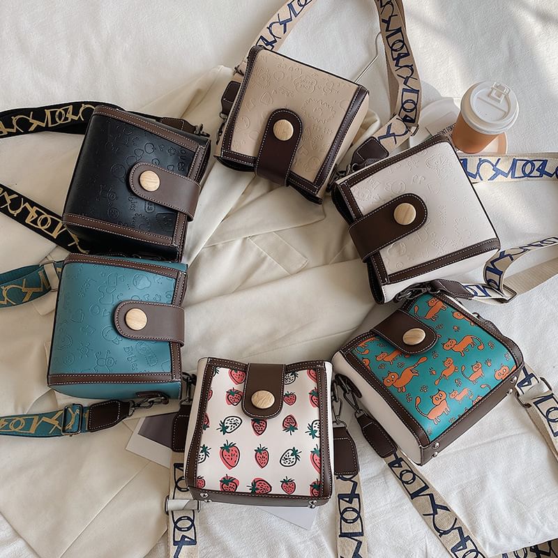 Leather Bucket Bag Patterned Faux