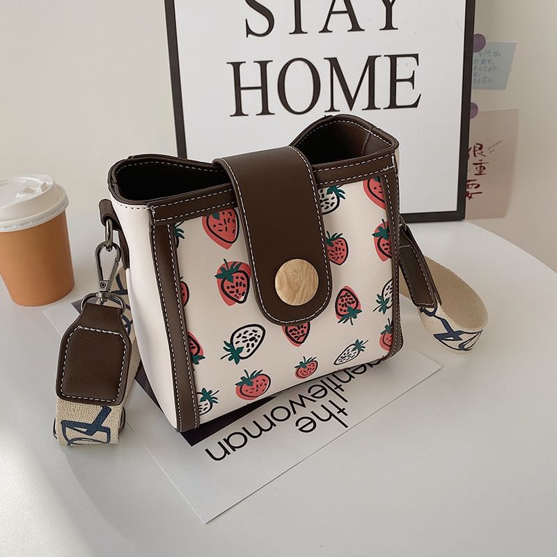 Leather Bucket Bag Patterned Faux