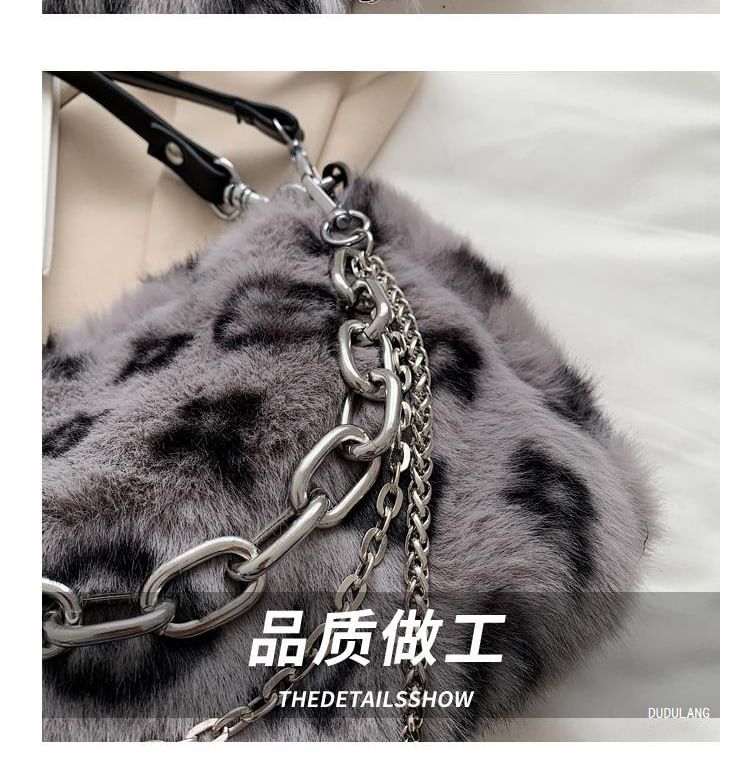 Chain Leopard Bag Crossbody Strap Print Fluffy