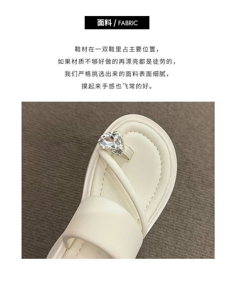 Rhinestone Slide Toe Loop Sandals Heart Platform