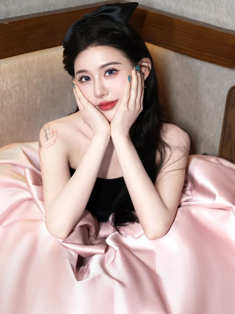 Gown Bowknot A-Line Two Tone Strapless Evening