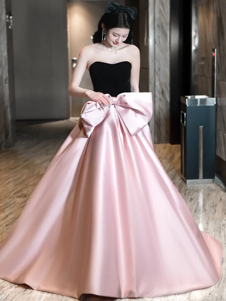Gown Bowknot A-Line Two Tone Strapless Evening