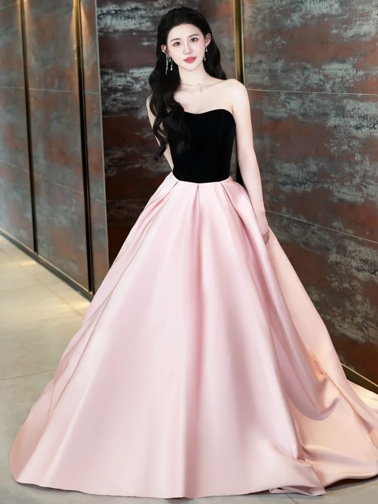 Gown Bowknot A-Line Two Tone Strapless Evening