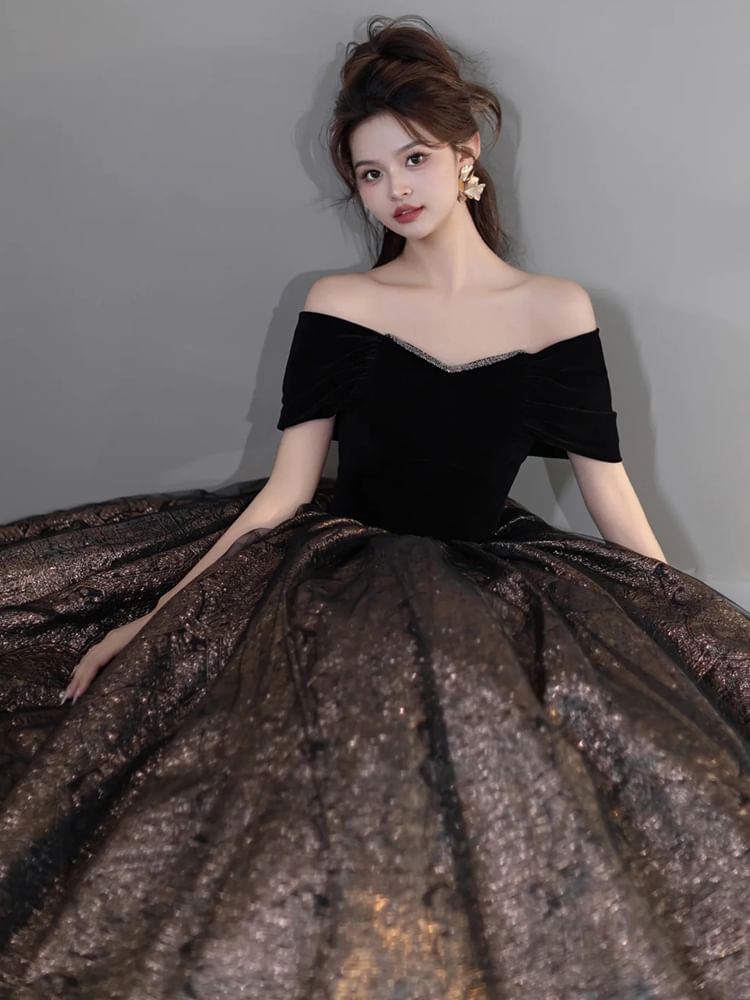 A-Line Tone Gown Sequin Evening Shoulder Off Two