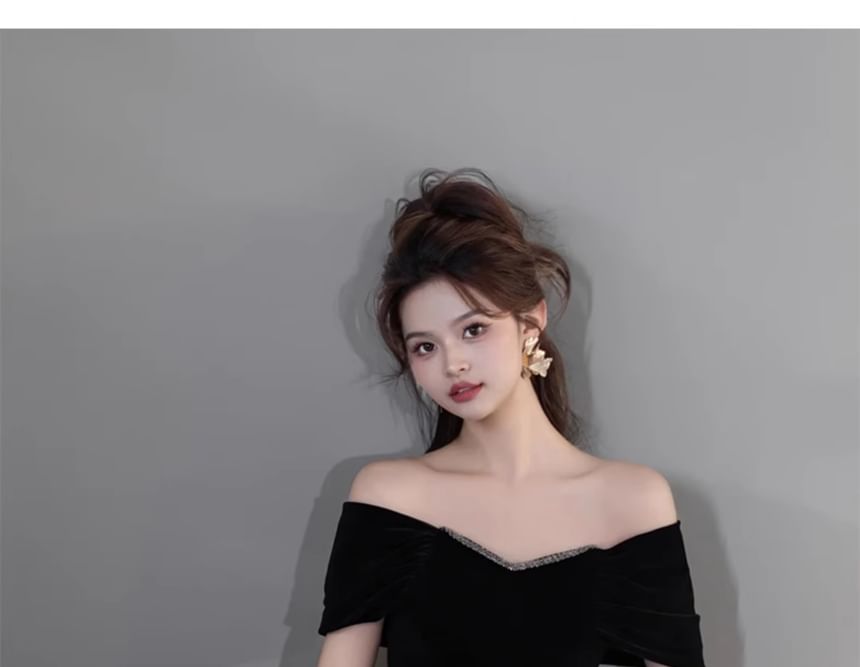 A-Line Tone Gown Sequin Evening Shoulder Off Two