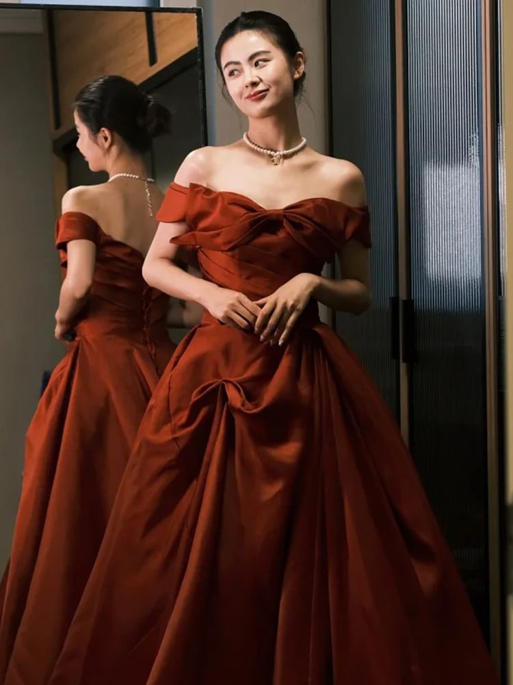 Evening A-Line Bow Gown Off Shoulder