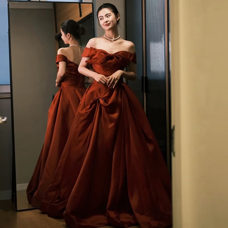 Evening A-Line Bow Gown Off Shoulder