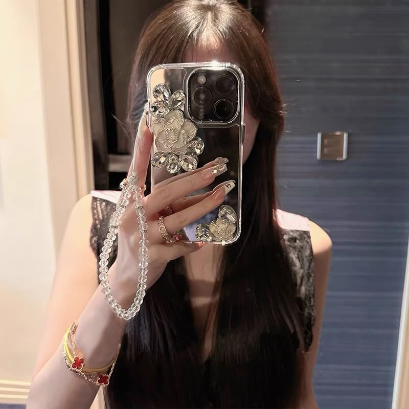 Strap Mirrored Case Floral Phone