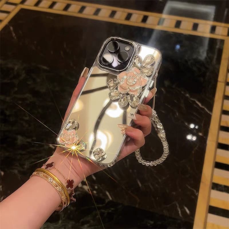 Strap Mirrored Case Floral Phone