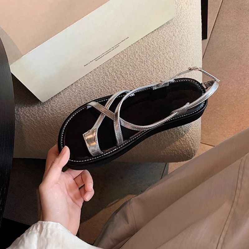 Platform Loop Sandals Toe Cross Criss