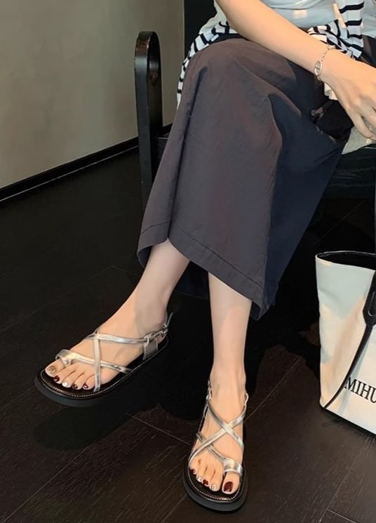Platform Loop Sandals Toe Cross Criss