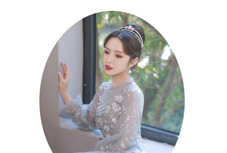 Evening Sequin Embroidered Puff-Sleeve A-Line Flower Gown