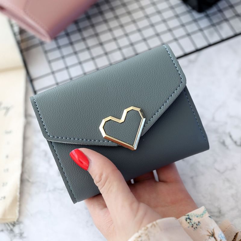 Faux Accent Leather Heart Wallet Short