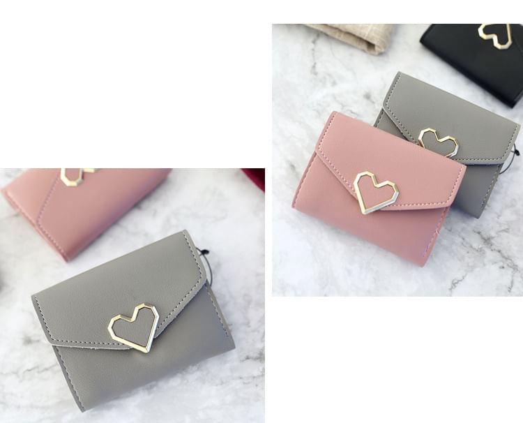 Faux Accent Leather Heart Wallet Short