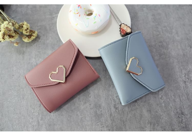 Faux Accent Leather Heart Wallet Short