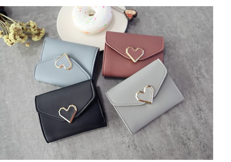 Faux Accent Leather Heart Wallet Short