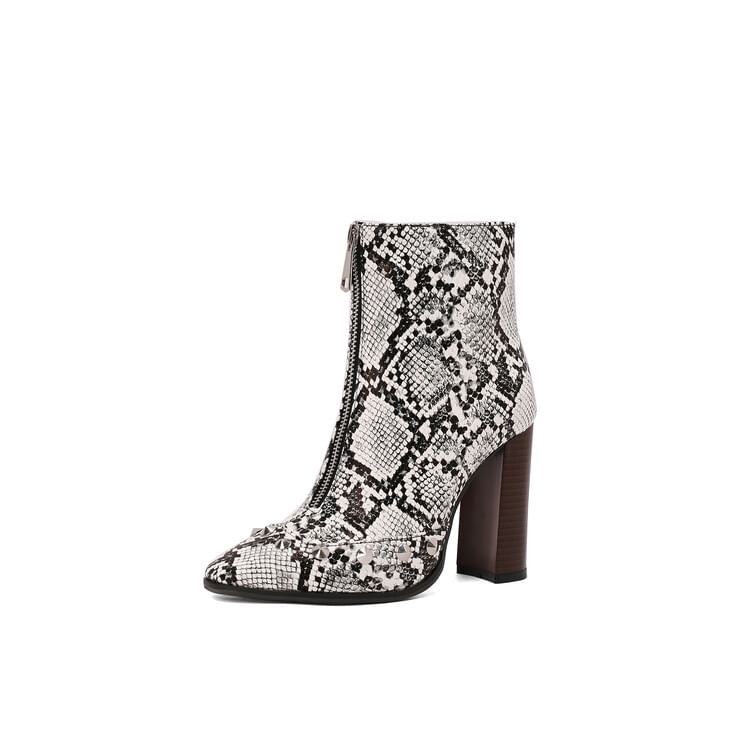 Boots Pointed Heel Denim Short Toe Studded Chunky