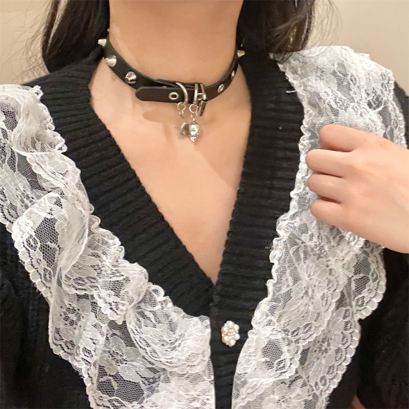 Leather Studded Choker Faux