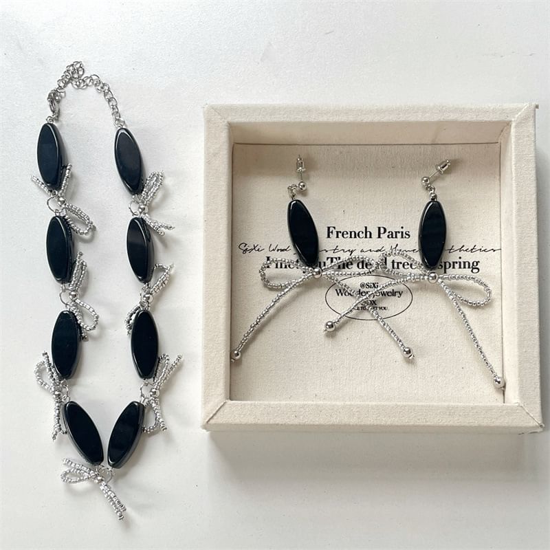 Earring / Bow Beaded Necklace Drop