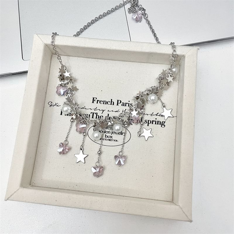 Beaded Necklace Star Pearl Faux