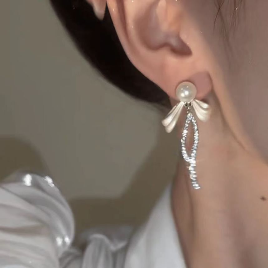 Bow Earring Rhinestone Drop