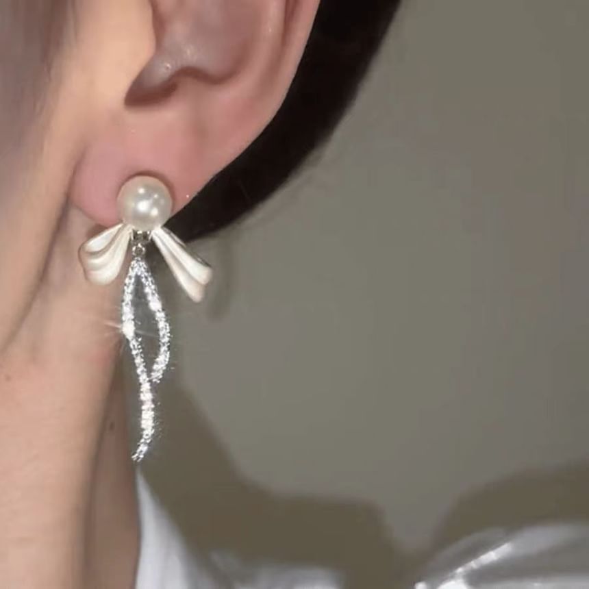 Bow Earring Rhinestone Drop