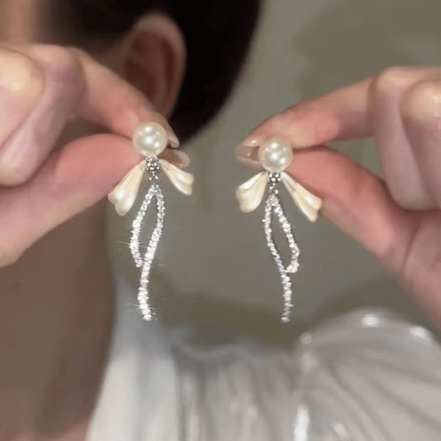 Bow Earring Rhinestone Drop