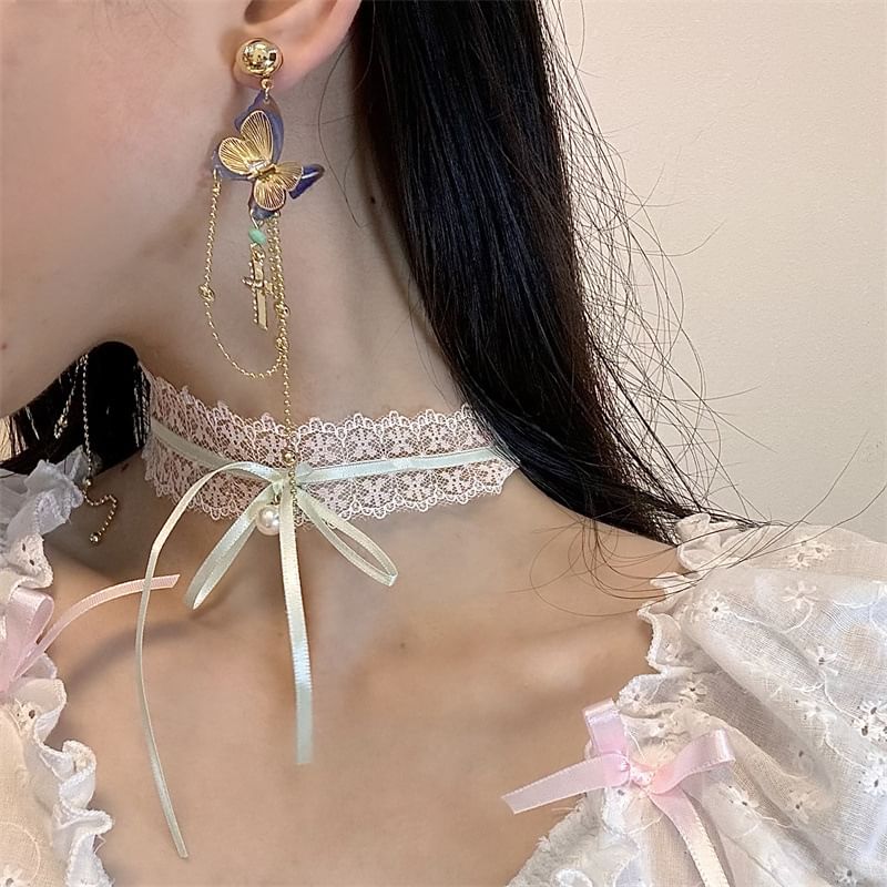 Butterfly Earring Cross / Drop Bow Lace Choker