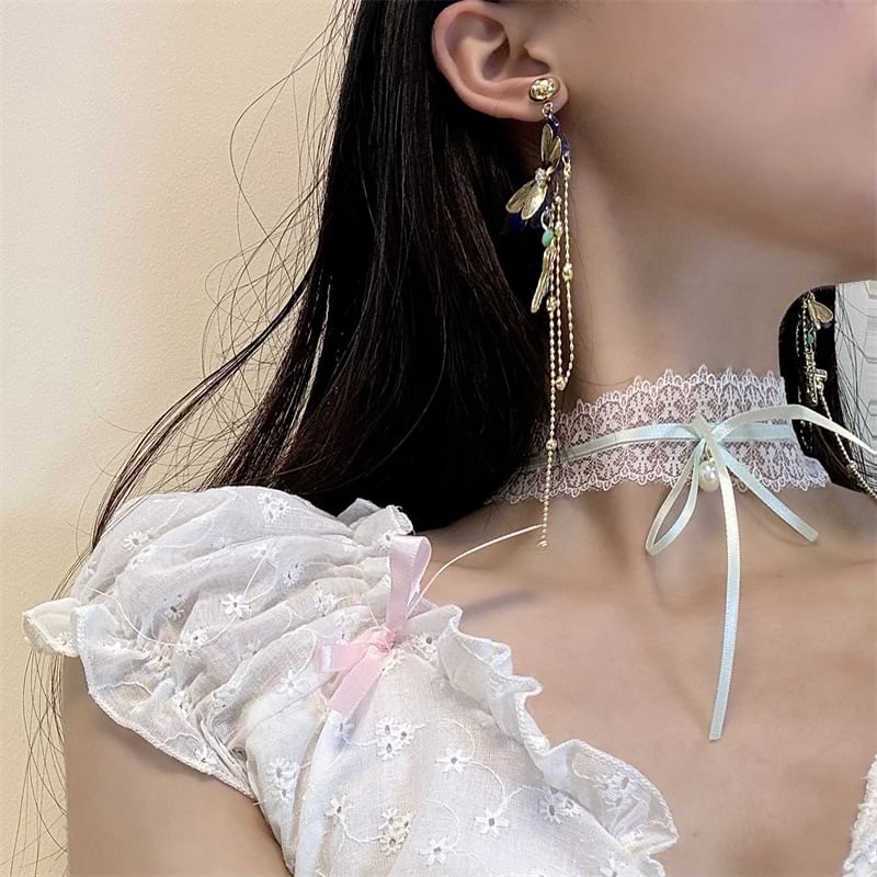 Butterfly Earring Cross / Drop Bow Lace Choker