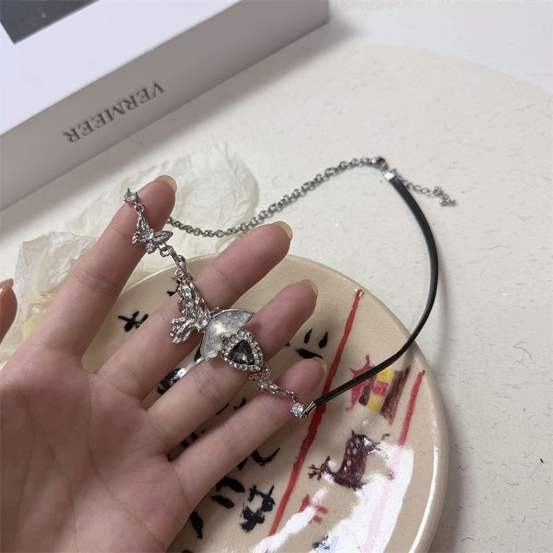 Rhinestone Earring Drop / Butterfly Necklace