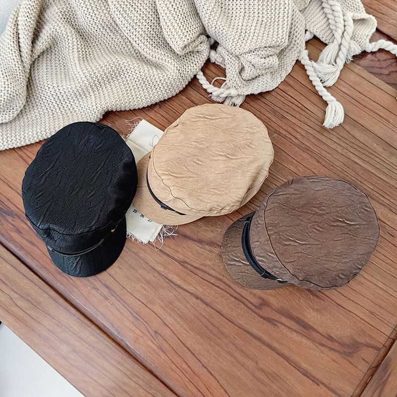 Belt Faux Military Leather Cap