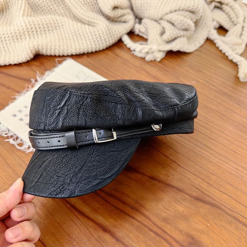Belt Faux Military Leather Cap