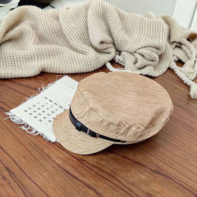 Belt Faux Military Leather Cap